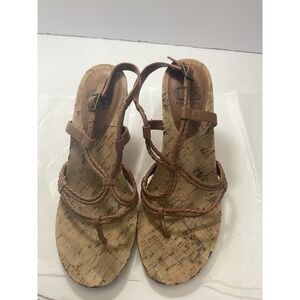 Gianni Bini Strappy Cork Wedge Brown Sandal Size 8